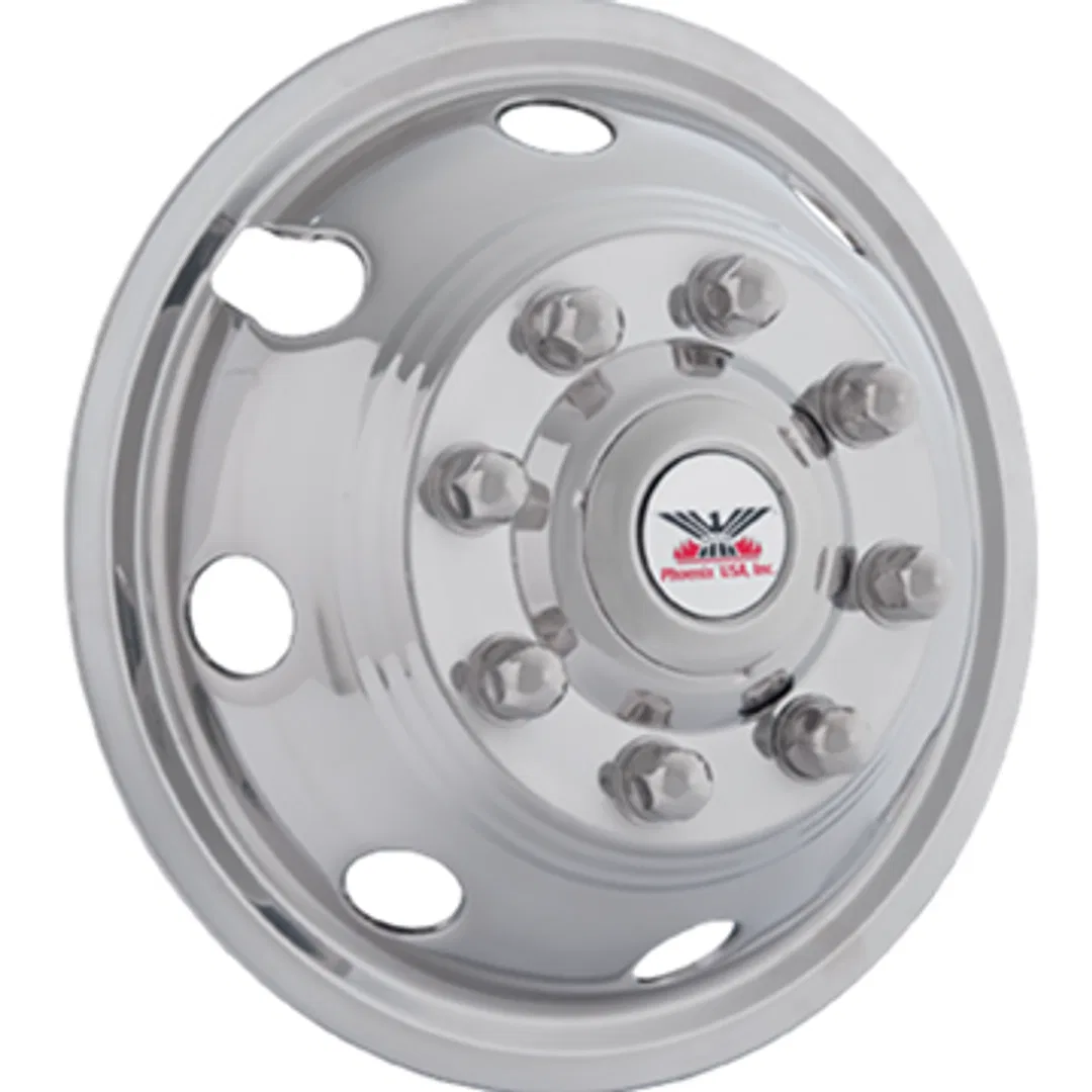 QL74 – PHOENIX USA Wheel Simulator, Fits 17 Inch Diameter 8 Lug Dual Wheels Polished Stainless Steel Snap-On Set Of 4...